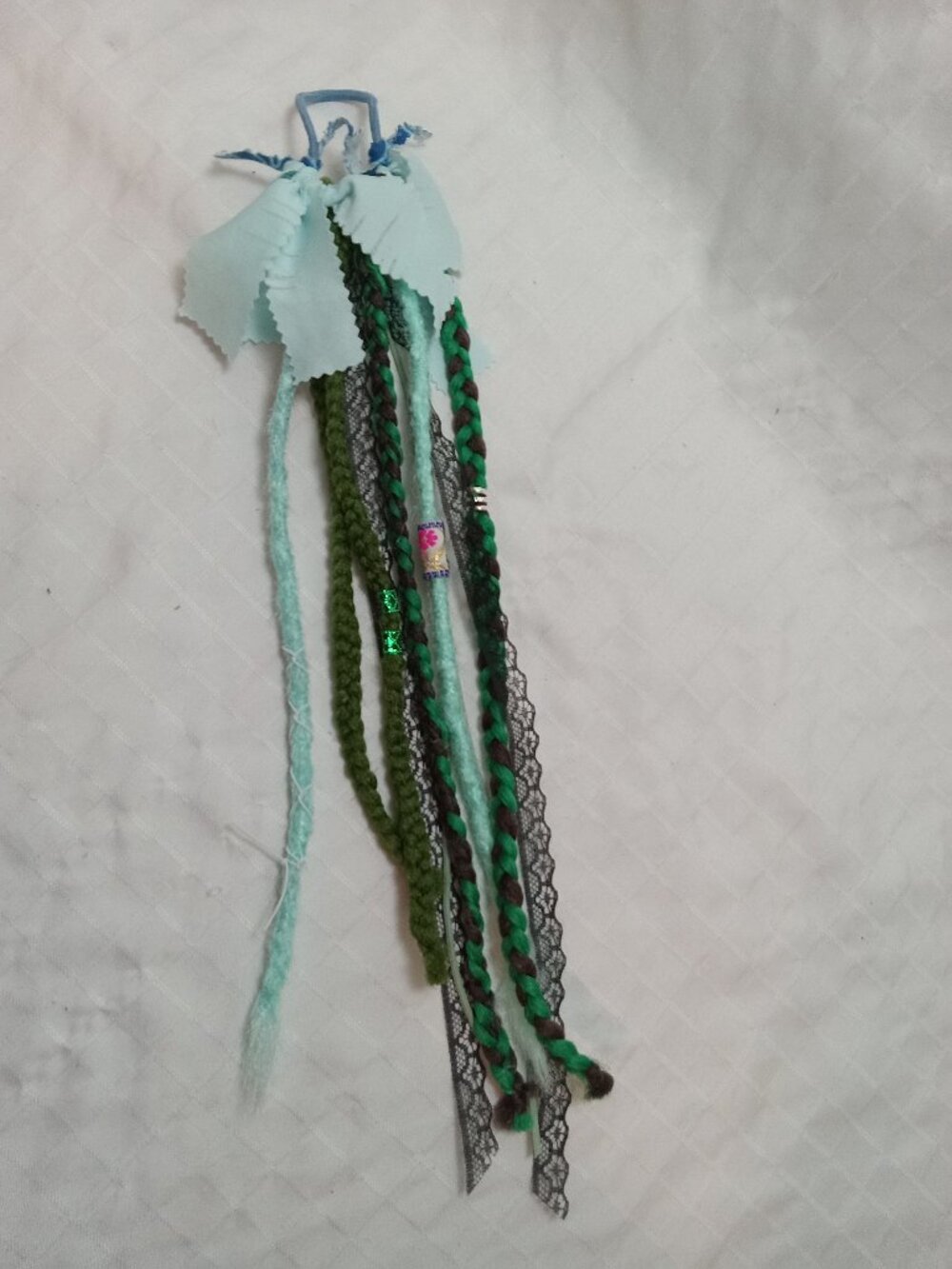 Handmade bohemian hair accessory with dreads, braids, lace ribbons & decorations